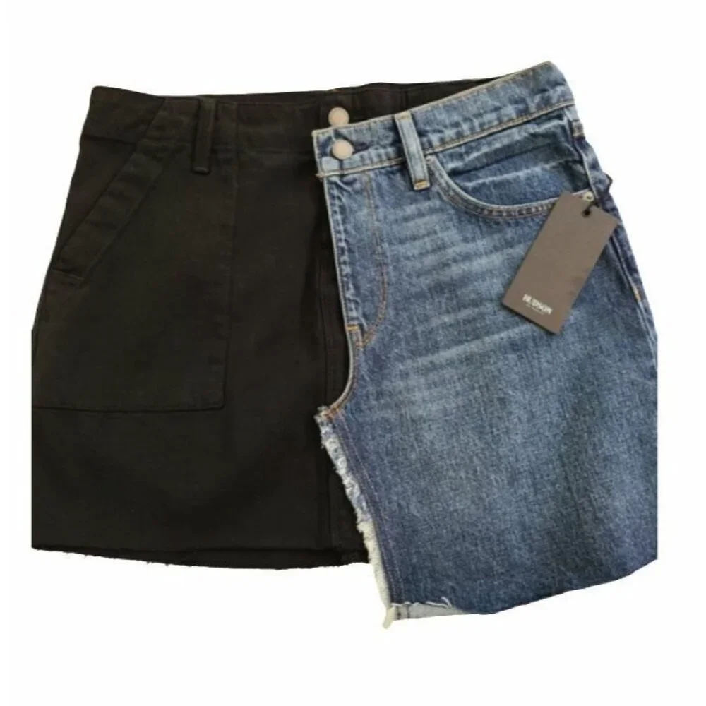 HUDSON Skirt Womens 27 Jeans Split Jean Denim Blue Black Mini Skirt $225 New - Picture 1 of 9